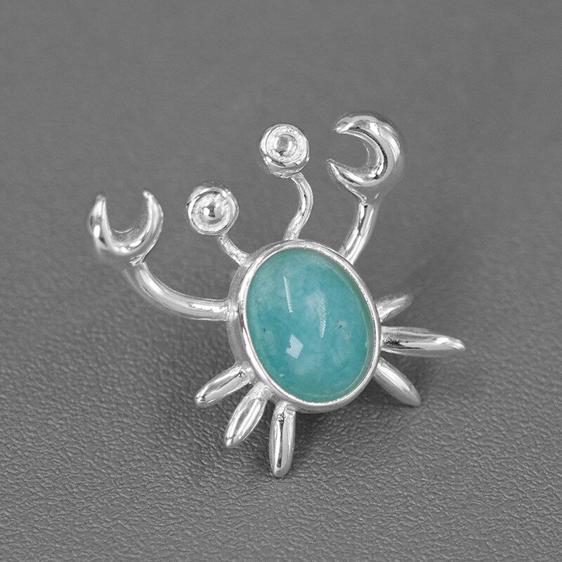 INATURE Natural Lapis Lazuli Funny Crab Brooch 925 Sterling Silver Animal Jewelry Brooches for Women: Silver Amazonite