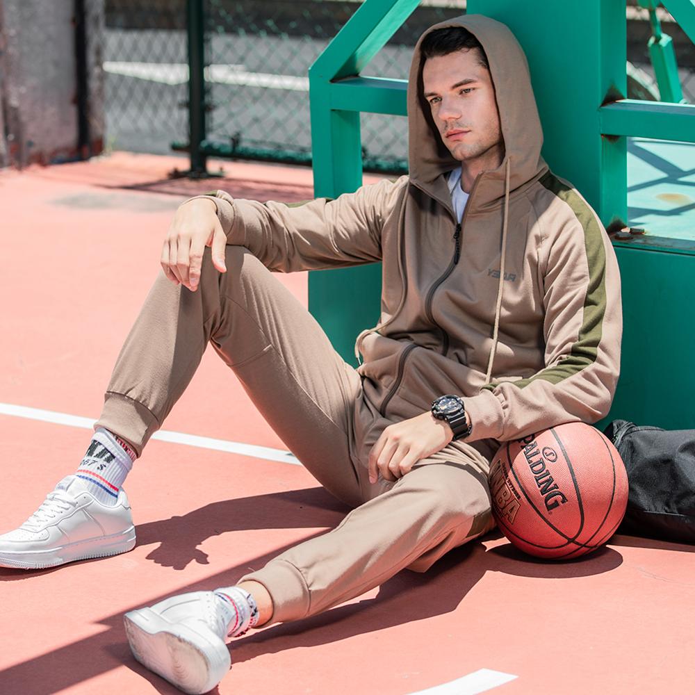Merk heren sets casual hoodie trainingspak herfst winter heren set jassen + broeken joggingpak heren sportkleding streep bedrukt rits
