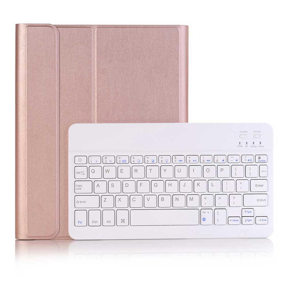 Wireless Keyboard For iPad 10.2 inch Case PU Leather Flip Stand Cover For iPad 7th Gen 10.2" Backlit Bluetooth Keyboard: Rose Gold-White