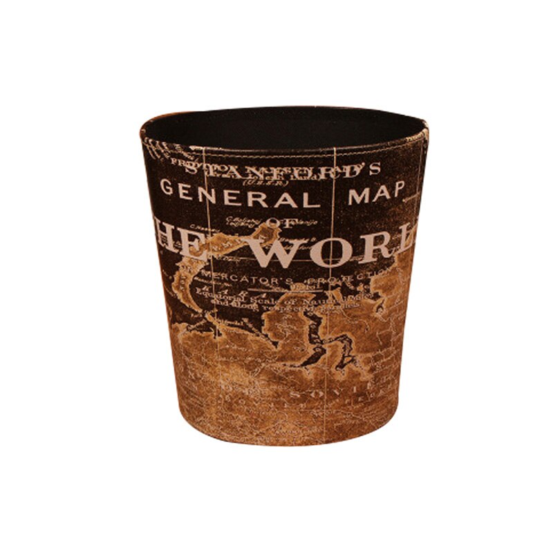 Cubo de basura de cuero PU de 27cm, papelera Retro creativa de papel para oficina, papelera Vintage sin tapa, 8 patrones: Black Map