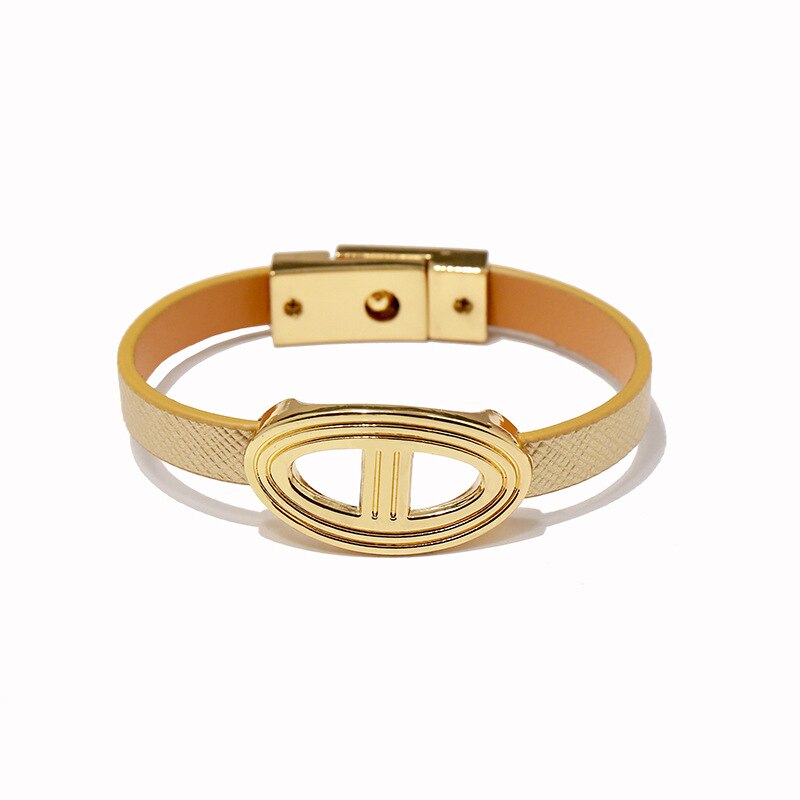 Simple Metal Ornament Women PU Leather Bracelets Red Bracelet& Bangles Orange Brown Color Girls Bracelets