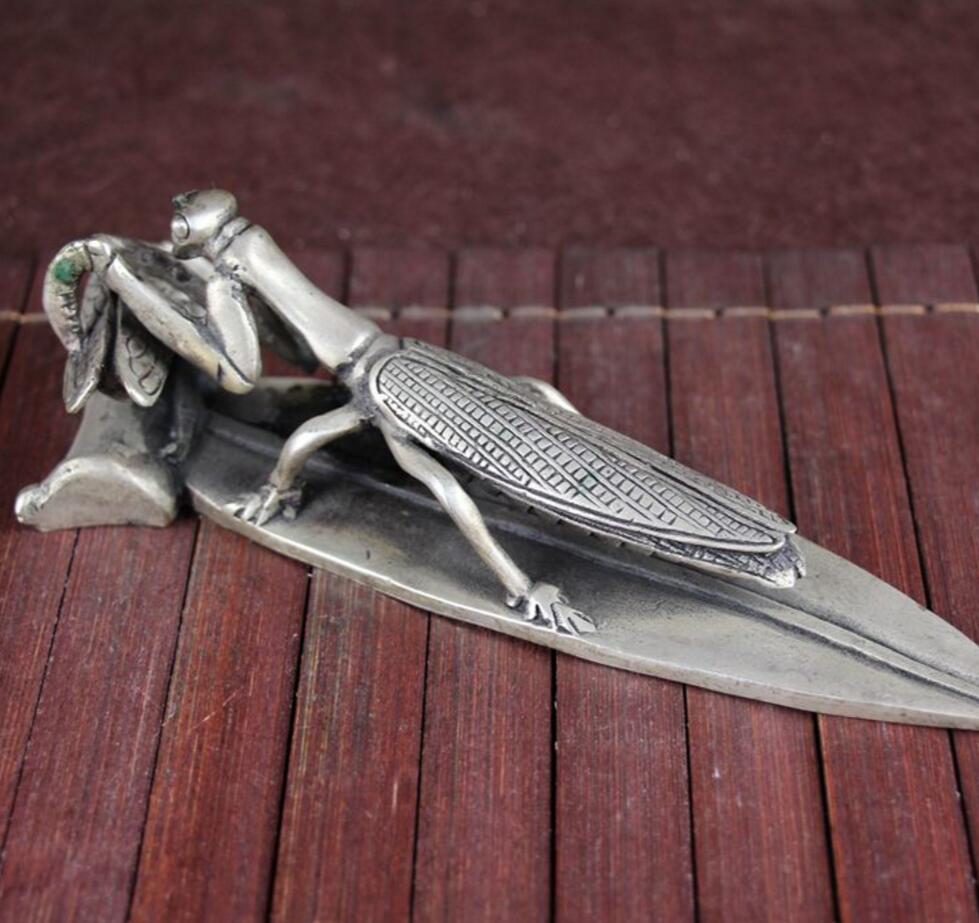 Copper Statue Copper gilded silver study home furnishings Bamboo leaf Mantis catching Zen
