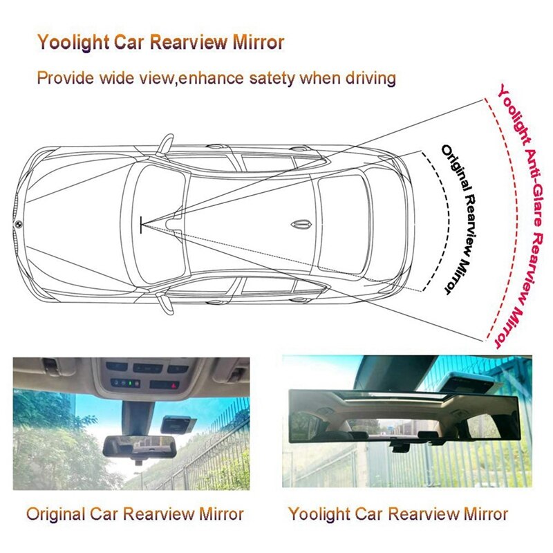 Espejos retrovisores de coche, Clip Interior Universal de 12 pulgadas, espejo retrovisor panorámico, gran angular