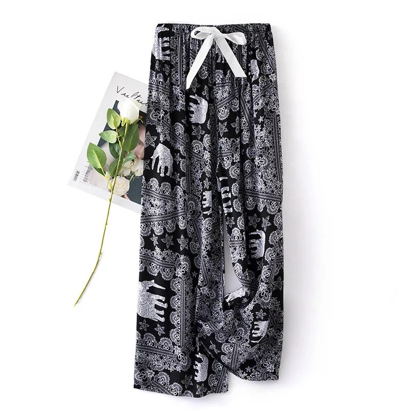 Women Summer Cotton Gauze Pants Japanese Style Simple Elastic Waist Casual Plus Size Home Pants Print Pattern Pyjama ouc194: 11
