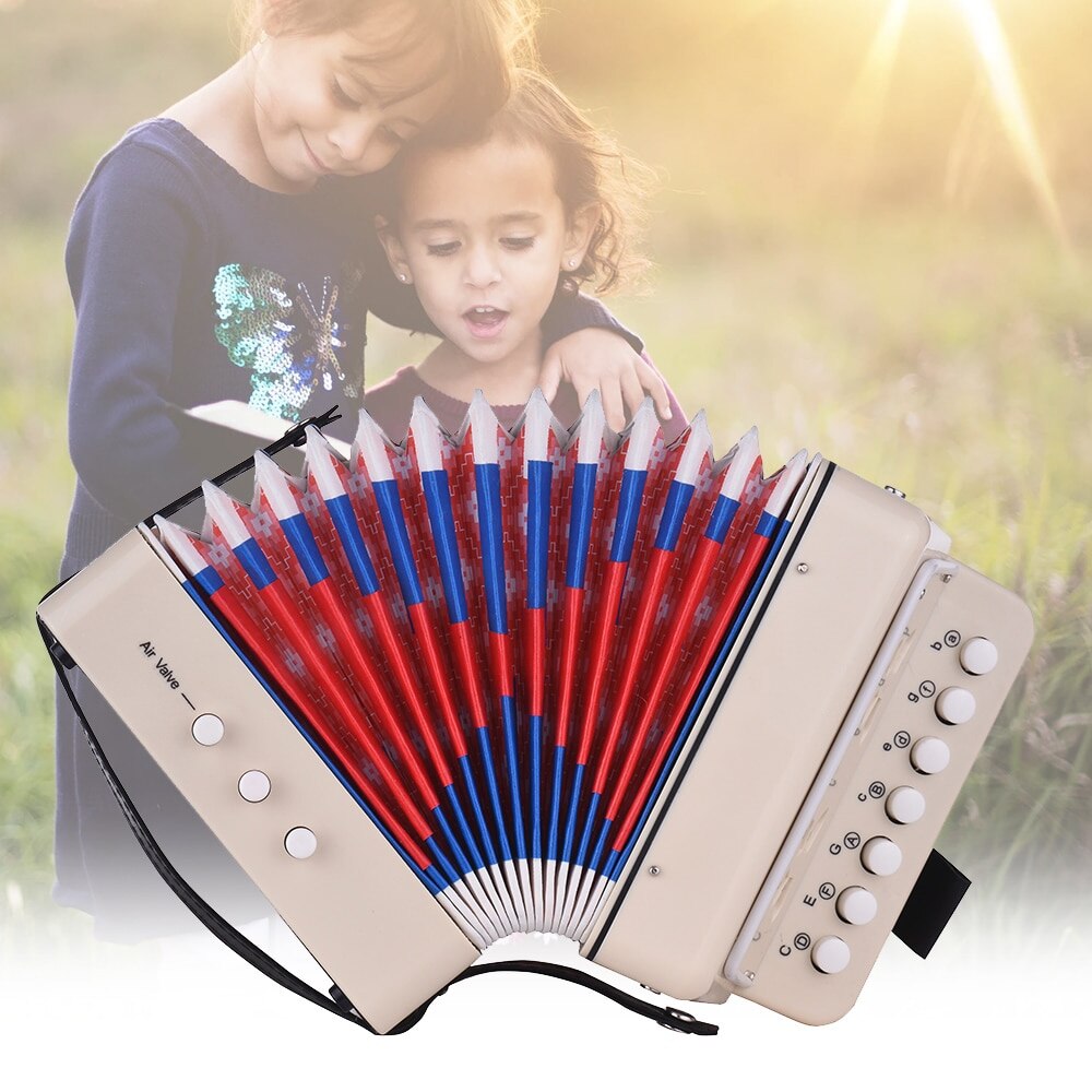 Mini 10-Button Kids Accordion Toy Supports Bass Chords 14 Notes with Cleaning Cloth Educational Music Instrument for Children