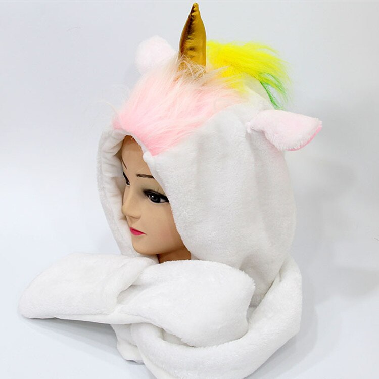SELLWORLDER niñas lindo sombrero 30 cm * 22 cm unicornio bebé invierno cálido bufanda y sombrero y conjunto de guantes