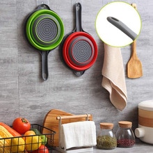 Colador de silicona plegable para utensilios de cocina, colador plegable para lavar verduras y fruta, escurridor plegable con asa, organizador para el hogar
