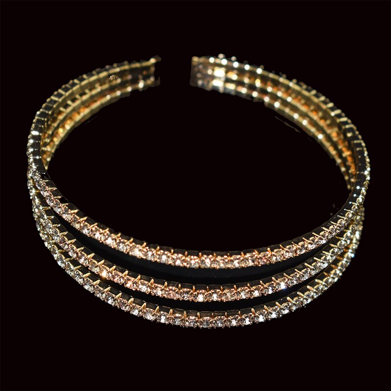 dame cristal ouvert Bracelets et Bracelets or argent plaqué Bracelet strass pour les femmes Bling mariage fête bijoux: 3 rows of gold