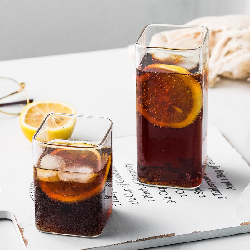 Transparent Borosilicate Glass Cup Rectangle Single Layer Insulated Tea Juice Cup Lead-free Milk Mug Office Water Cup