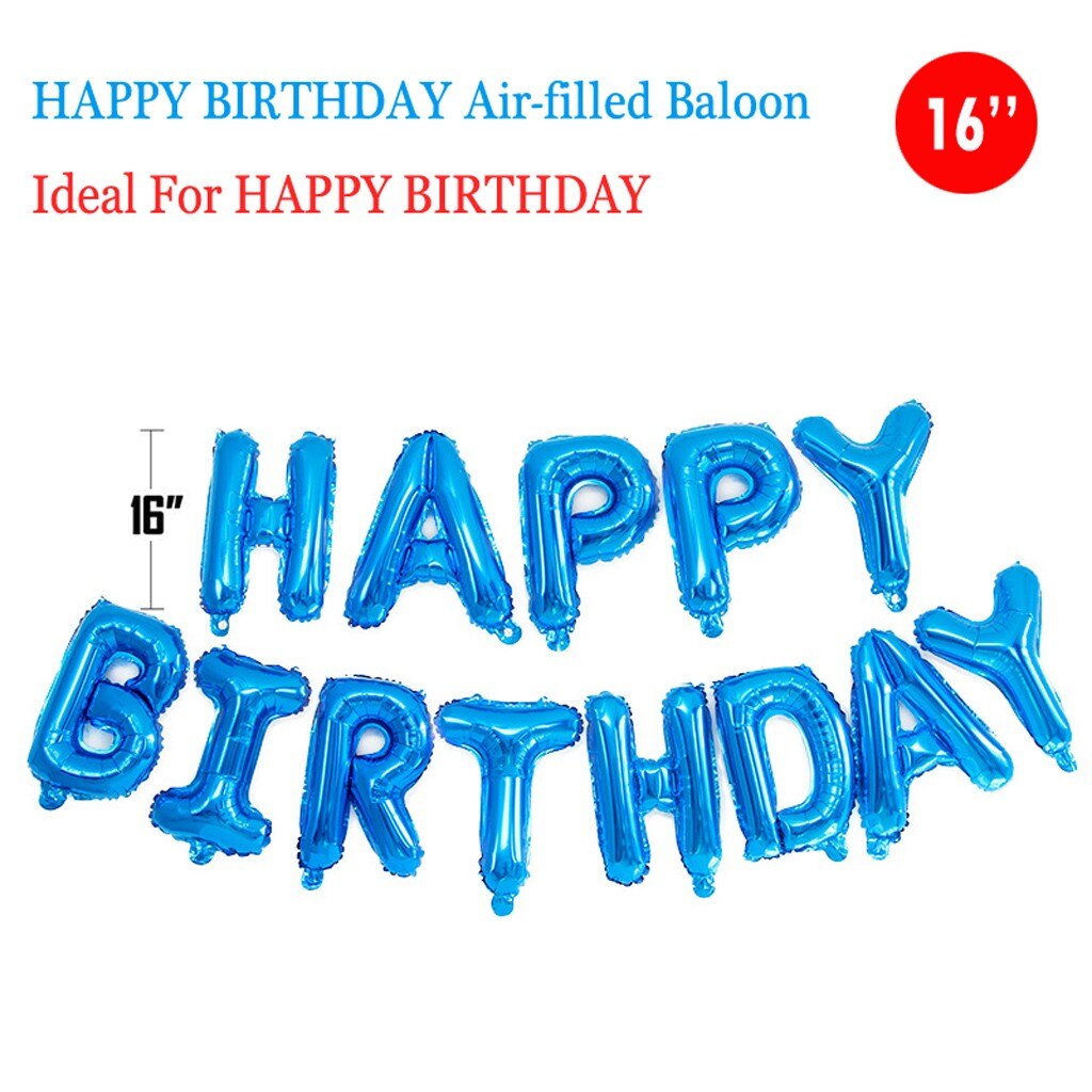 Self Inflating Balloon Happy Birthday Party Balloon Set Banner Bunting Foil 16 Inch Blue Letters Party Decorations Kid Balloons