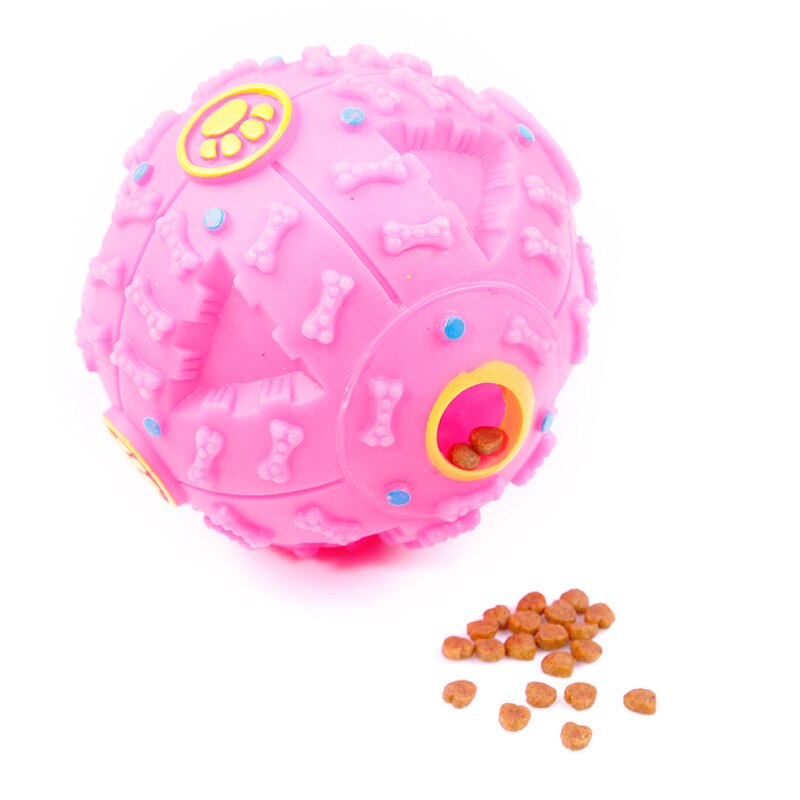 Pelota con sonido de voz para perros y mascotas, juguete de alimentación, trompeta, fuga de sonido, comida, animales pequeños, rompecabezas de bola, mordedura de dientes, 1 Uds.: Pink 90mm
