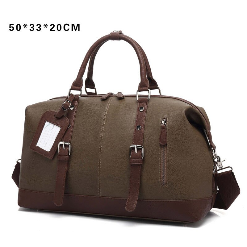 Business Casual Vintage PU Leather Simple Tote Bag Men outdoor Bag Travel Shoulder Luggage Bags Large Capacity Handbag For Women: Army Green