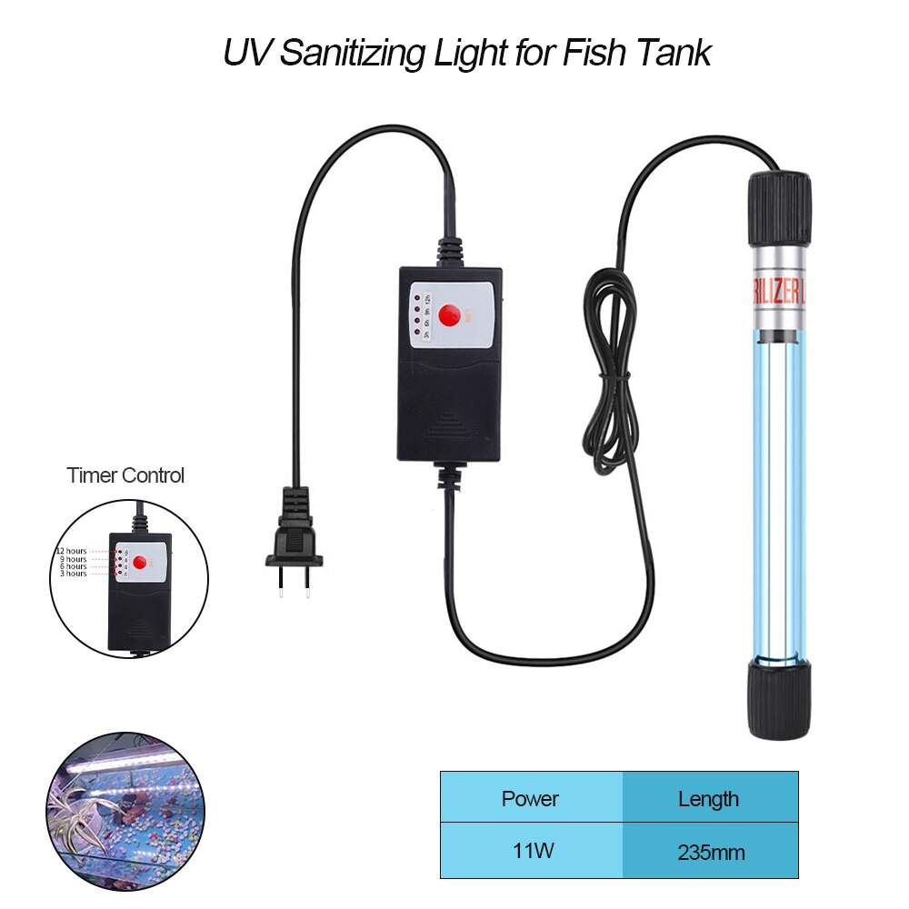Uv-lamp voor aquariumreinigingstimer uv-ontsmettingslicht waterreiniging groene algen helder licht voor aquariumvijver eu/us-stekker: Eu -11w