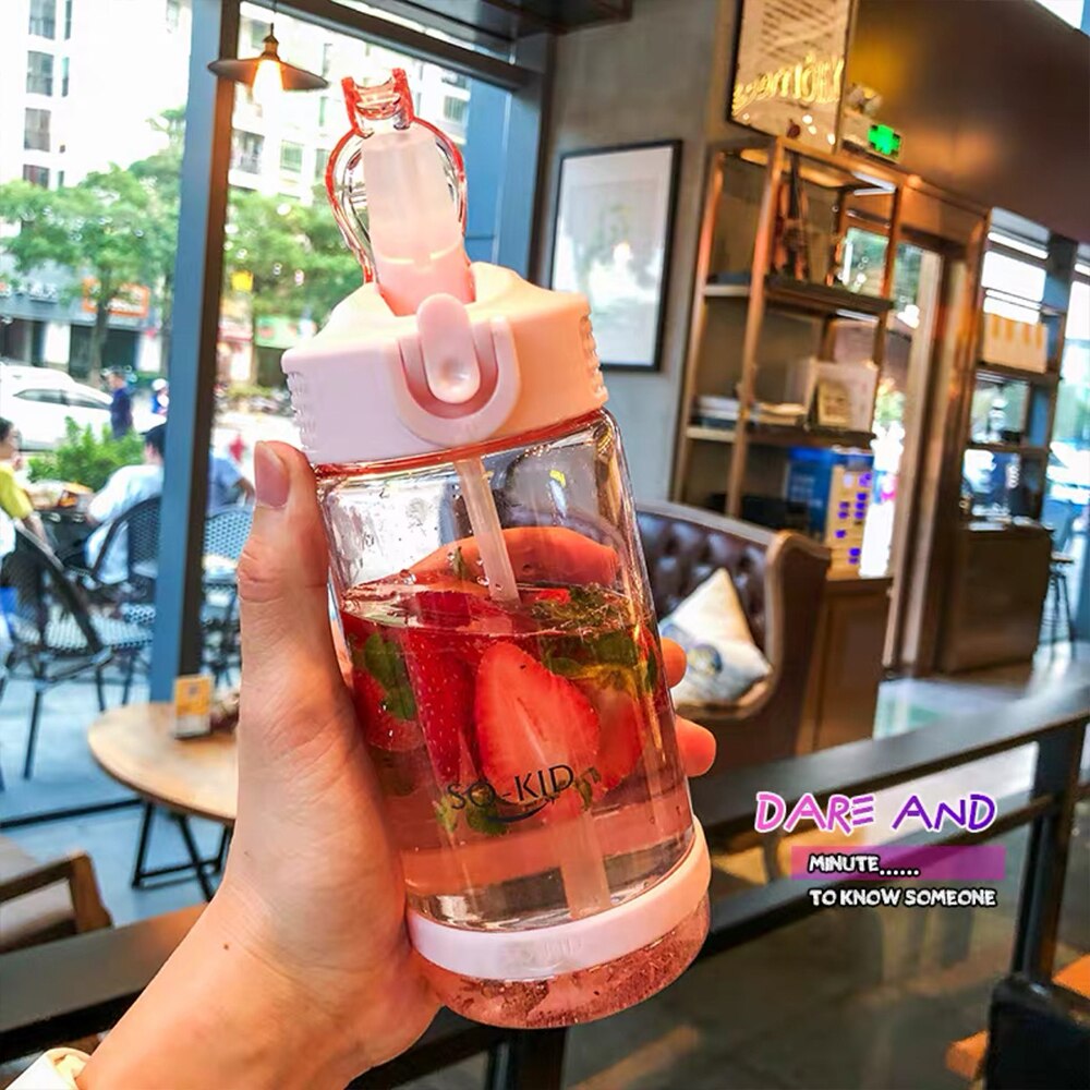 Student Water Cup Drinking Bottle with Straw Lid Boys and Girls Water Bottles for School Outdoor Drinking Bottle 500/700/800ml: 800ml / Pink