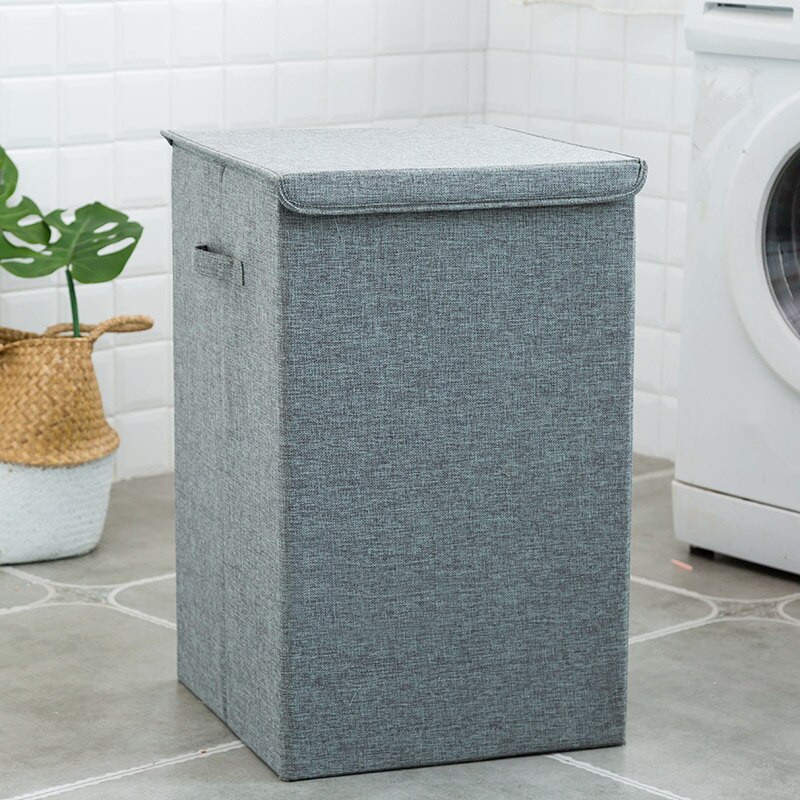 Cotton Laundry Basket with Cover Bathroom Laundry Basket Storage Basket Home Collapsible Waterproof Laundry Hamp: L / GRAY