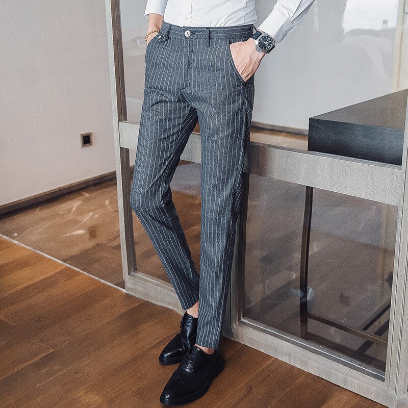 Grijze geruite casual broek heren lente en zomer rechte broek heren slim business casual pak broek heren pantalon