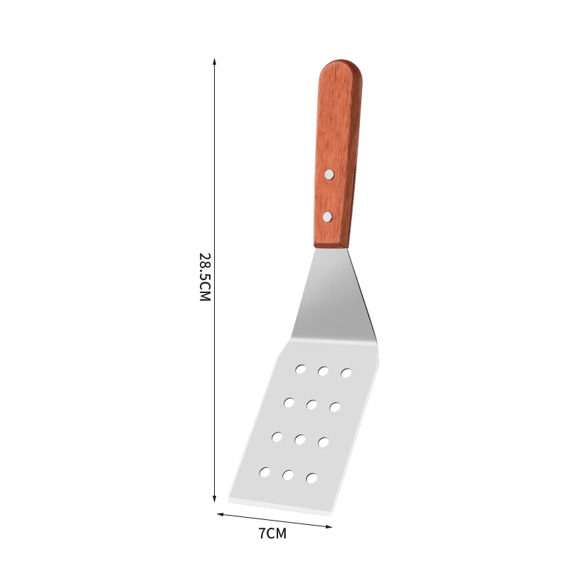 Spatule de cuisson avec manche en bois en acier inoxydable, pelle à frire pour Steak et crêpes, grattoir Teppanyaki, outil de Barbecue, accessoires de cuisine: Orange