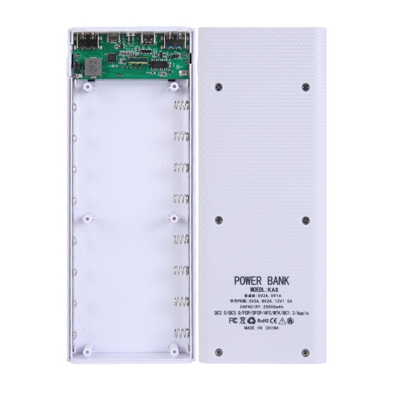 Afneembare QC3.0 Dual Usb Lcd-scherm Diy 8X18650 Batterij Case Powerbank Shell Draagbare Externe Box Powerbank Protector: WHITE