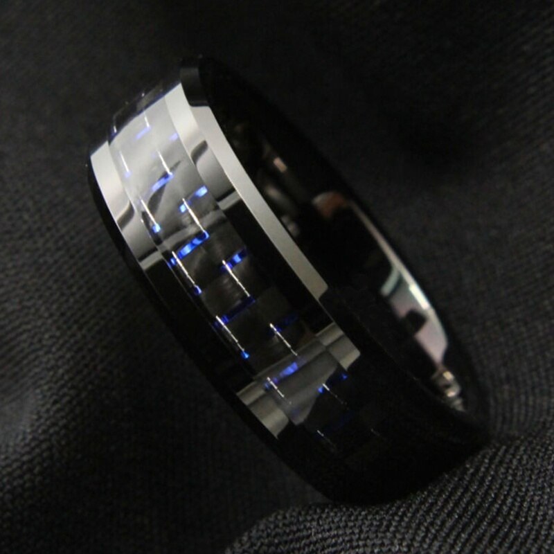 Eenvoudige Mode Mannen Ringen Roestvrij Staal Blauw Carbon Fiber Ringen Bruiloft Voor Vrouwen Sieraden