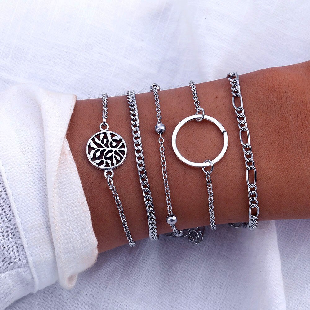 3PCS/Set Silver Color Bracelet Round Bead Chain Bracelet Multi-Layer Tassel Bracelet for Women Chain Bangle Girls Wrist Jewelry: SK1302