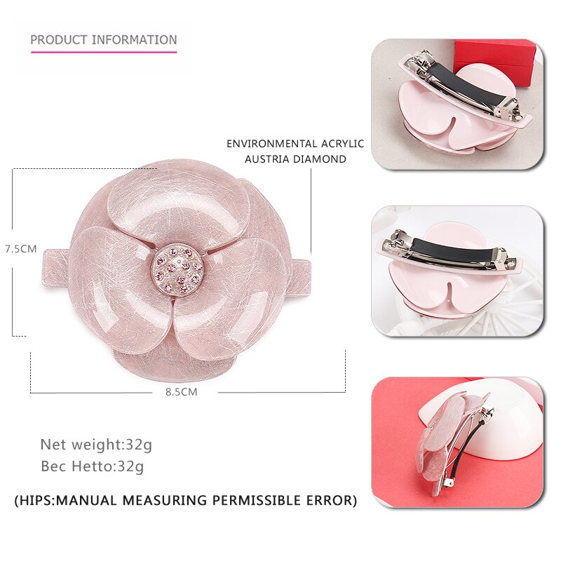 Neue Sommer Kamelie Acryl Haar Barrettes Blume schnappen Clip Mit Strass