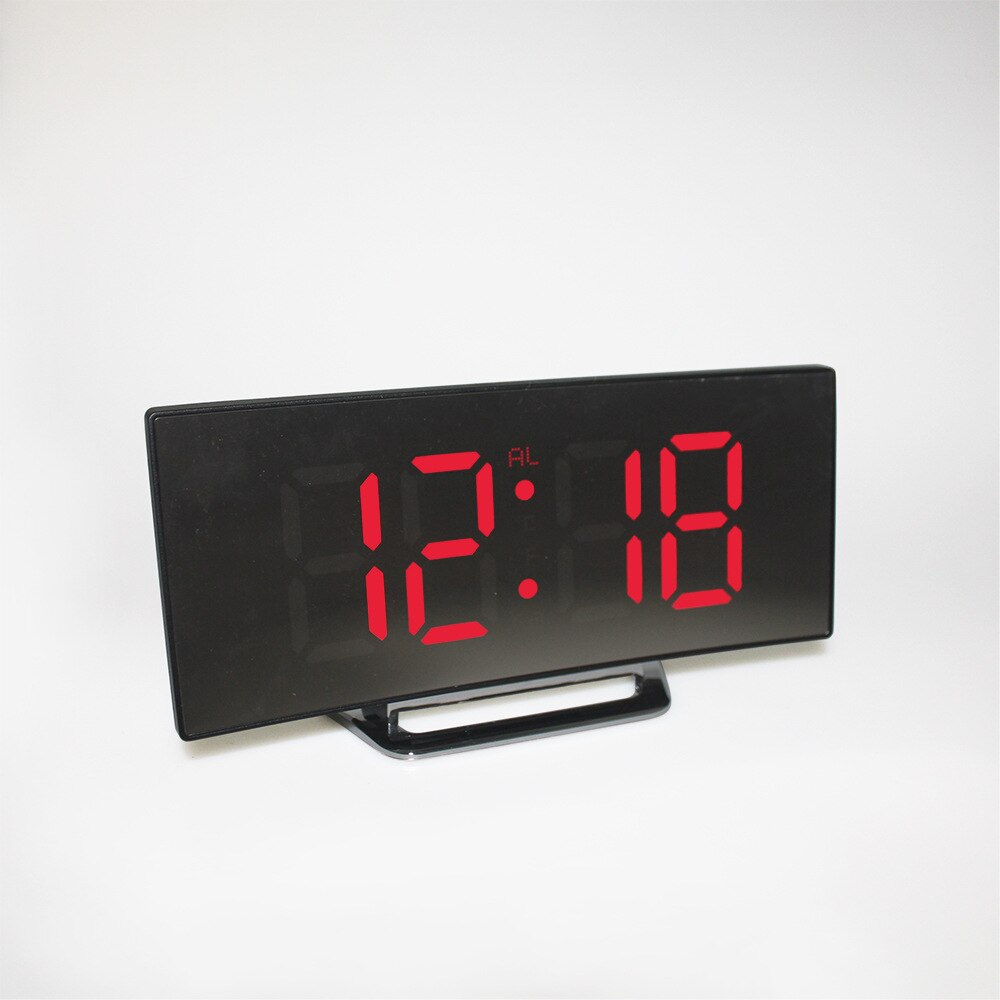 Digital Alarm Clock Curved LED Screen Alarm Clocks for Kids Bedroom Temperature Snooze Function Desk Table Clock Home Decor: Red