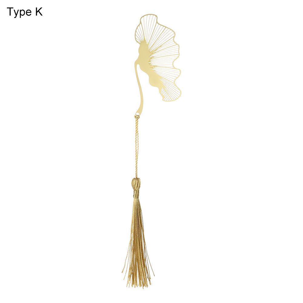 1PC Retro Brass Bookmark Tassel Pendant Butterfly Rose Book Clip Pagination Mark Stationery Student Cartoon Metal Bookmark: Type K