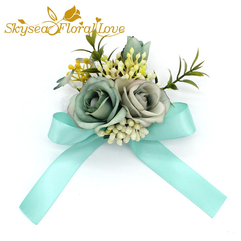 Bruiloft corsages en boutonnières broche bruid bruidegom pols corsages bruiloft bloemen: Blue Wrist