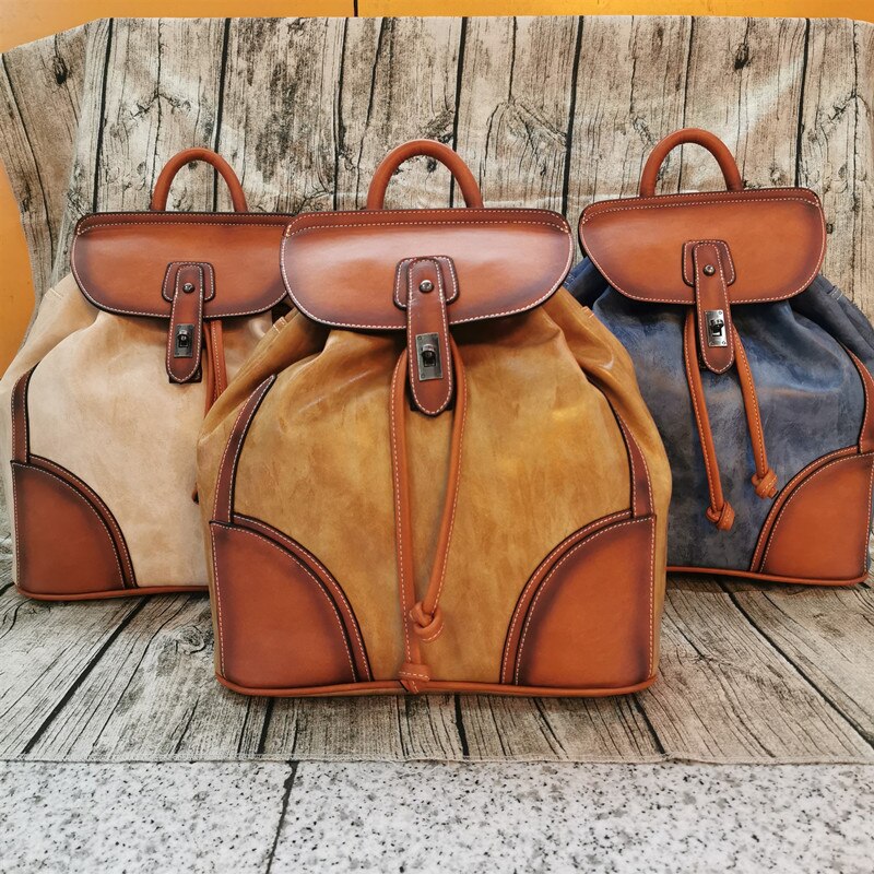 Vintage Lederen Vrouwen Rugzak Luxe Dames Schoudertassen Zachte Lederen Rugzak Vrouwelijke Reizen Rugzak Mochila