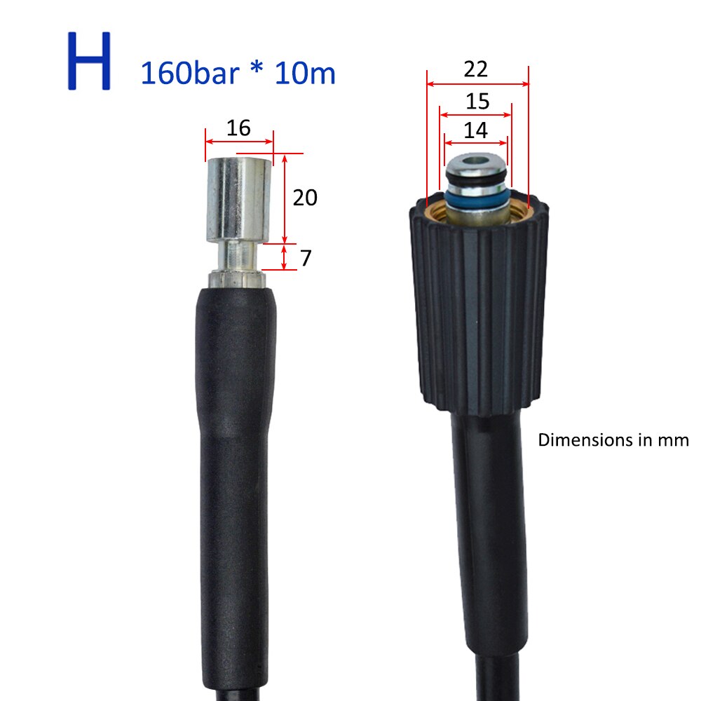 Manguera para lavado de coche de alta presión de 10 metros de largo, manga para lavar, limpieza, extensión, compatible con Bort, Hammer, Huter, Kohler, Daewoo, Sterwins: Blue