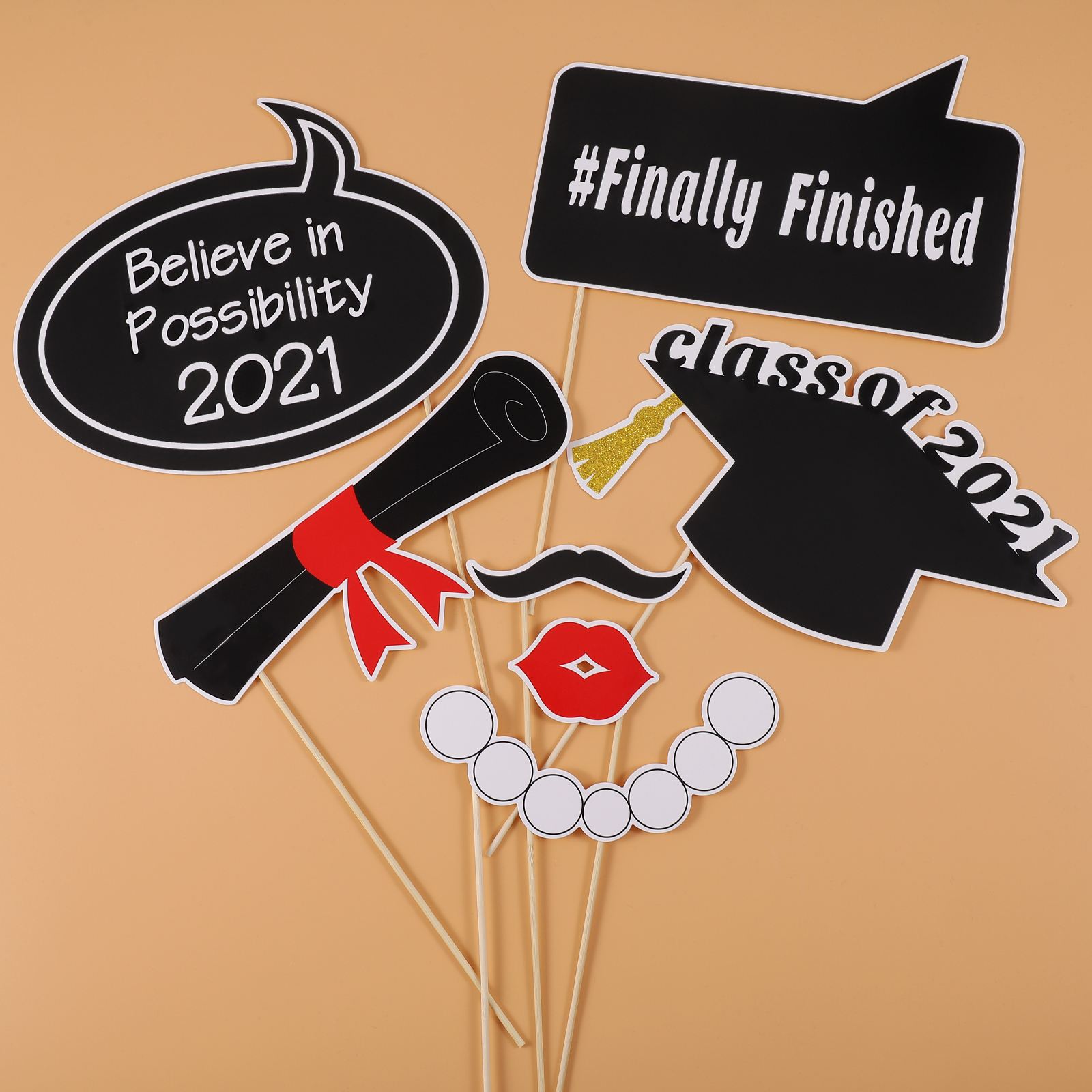18pcs Graduation Photo Props Handheld Photo Booth Props Pre-Glued with Wooden Sticks for Taking Photos Graduation Seasons
