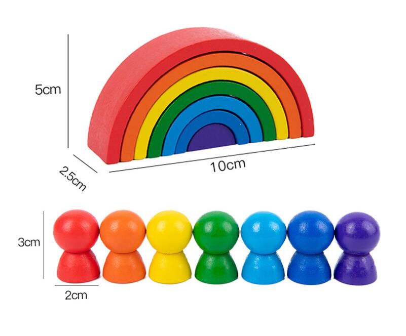 13 pièces/ensemble Montessori jouets en bois arc-en-ciel blocs amis Peg poupées corps bébé semblant jouer personnes FiguresRainbow empileur