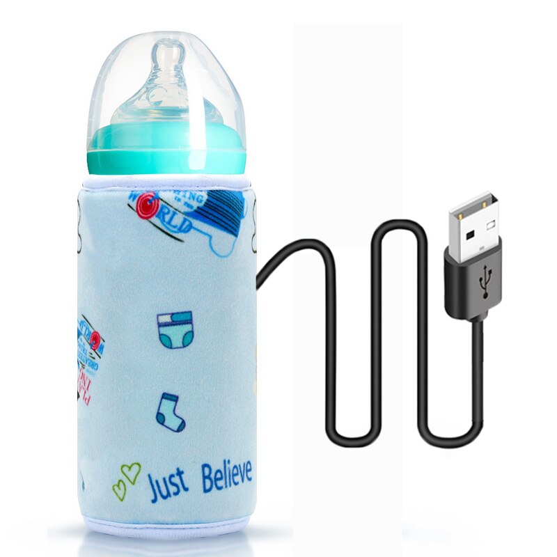 USB Milk Water Warmer Baby Bottle Travel Portable Car Outdoor Infant Feeding Bottle Heated Cover Insulation Thermostat Heater: Blue