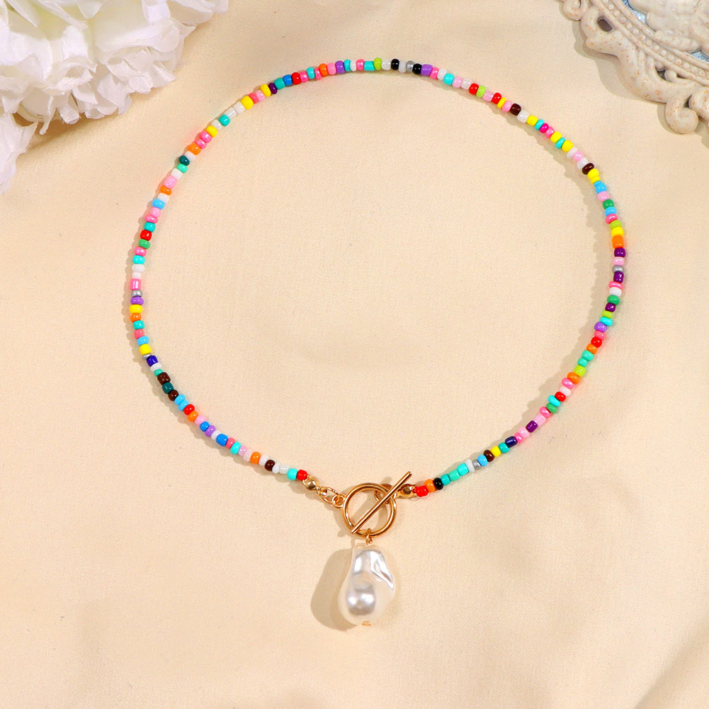 Boho arco-íris irregular grande pérola semente frisado colar para as mulheres simples cordão grânulo gargantilha barroco feito à mão colar y2k jóias