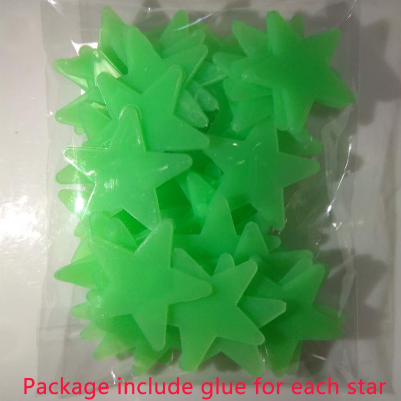 Gwiazdy pcv świecące naklejki Luminous w ciemna noc fluorescencyjne na ścianę Art 3D naklejki domu dla dzieci sufit pokoju przełącznik dekoracyjny: Green / 100pcs