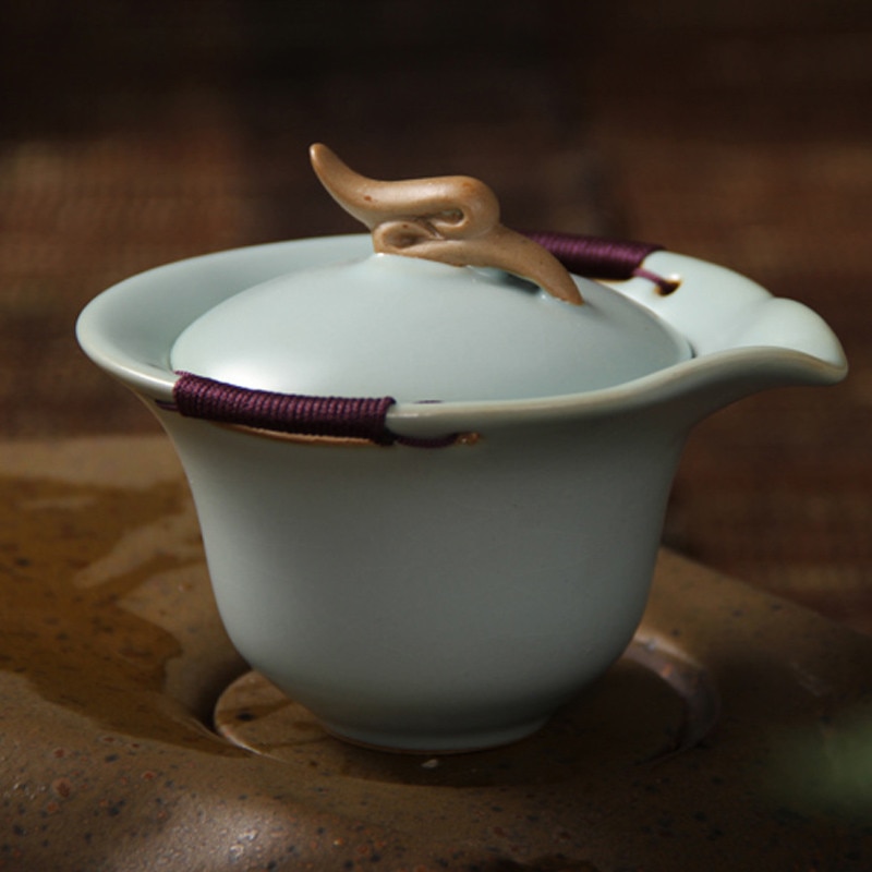 Ceramic Tea Tureen Hand-painted Ruyao Large Cover Bowl Chinese KungFu Gaiwan Tea Cup Bowl Teaware