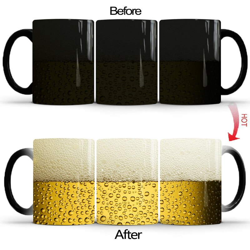 Funny Beer Bubble Color Changing Mug Thermochromic Eco-Friendly Ceramic Cup Home Office Drinkware Water Tea Beer Mugs: Default Title