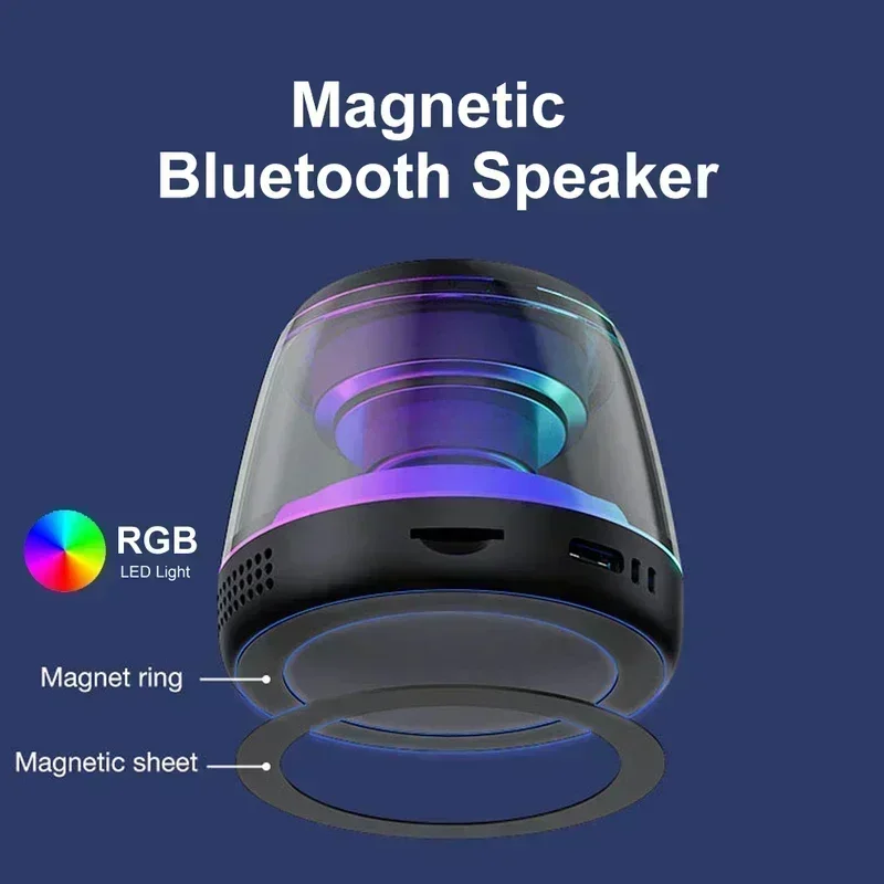 Altavoz Bluetooth magnético RGB, Mini altavoz portátil, soporte magnético para teléfono, caja de sonido inalámbrica, torre de altavoz Bluetooth