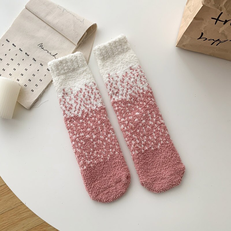 Winter Colored Starry Fleece Mid-Tube Socks Women Soft Warm Lamb Wool Thick Simple Versatile Socks Home Floor Sleeping Socks: 3