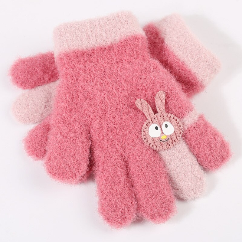 Wecute 10*15cm criança inverno luvas quentes para cerca de 3-6years crianças bonito coelho dos desenhos animados à prova de frio ao ar livre equitação jogar luvas de malha: Vermelho