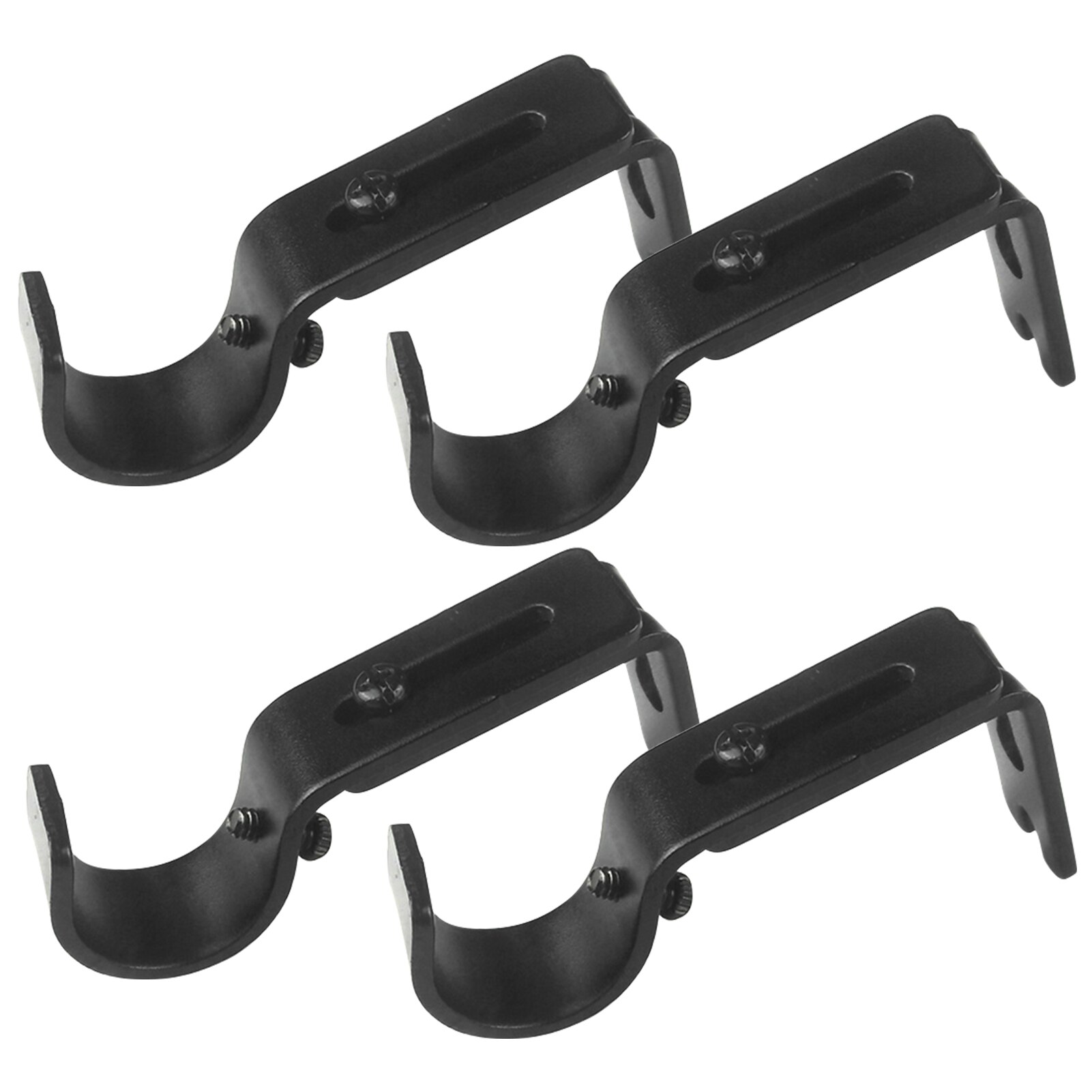 Drapery Pole Holders Window Frame Home Easy Install Iron With Screws Adjustable Length Wall Mounted Curtain Rod Bracket Bedroom: 2pcs / Black
