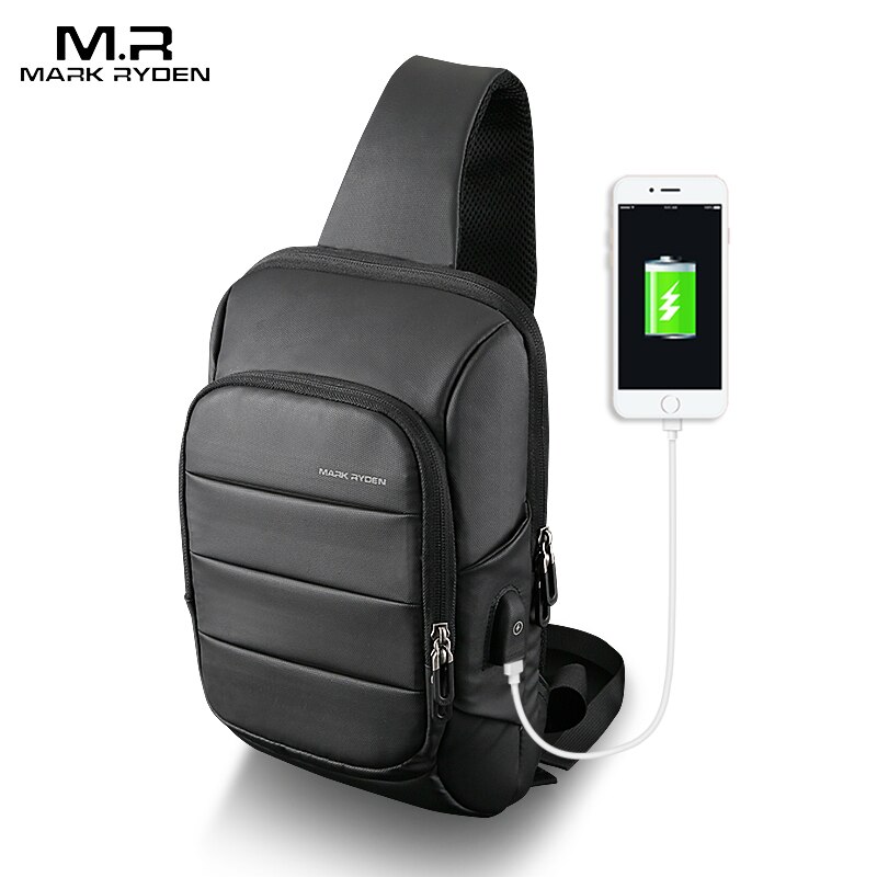 Mark Ryden sac à bandoulière pour hommes USB charge sac à bandoulière affaires résistant à l'eau poitrine Pack grande capacité Oxford sac à bandoulière