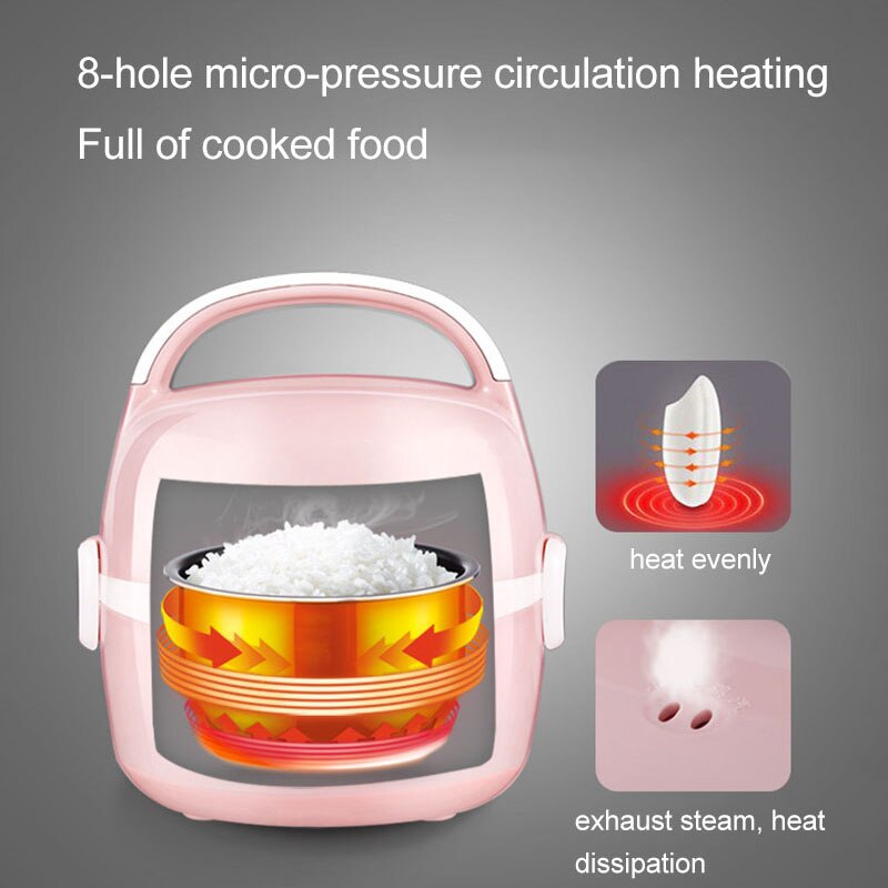 220V ELectric Rice Cooker Appliance Lunch Box Stainless Steel Liner Insulation 1.3L Mini Multicooker Rice Pot 1-2 people