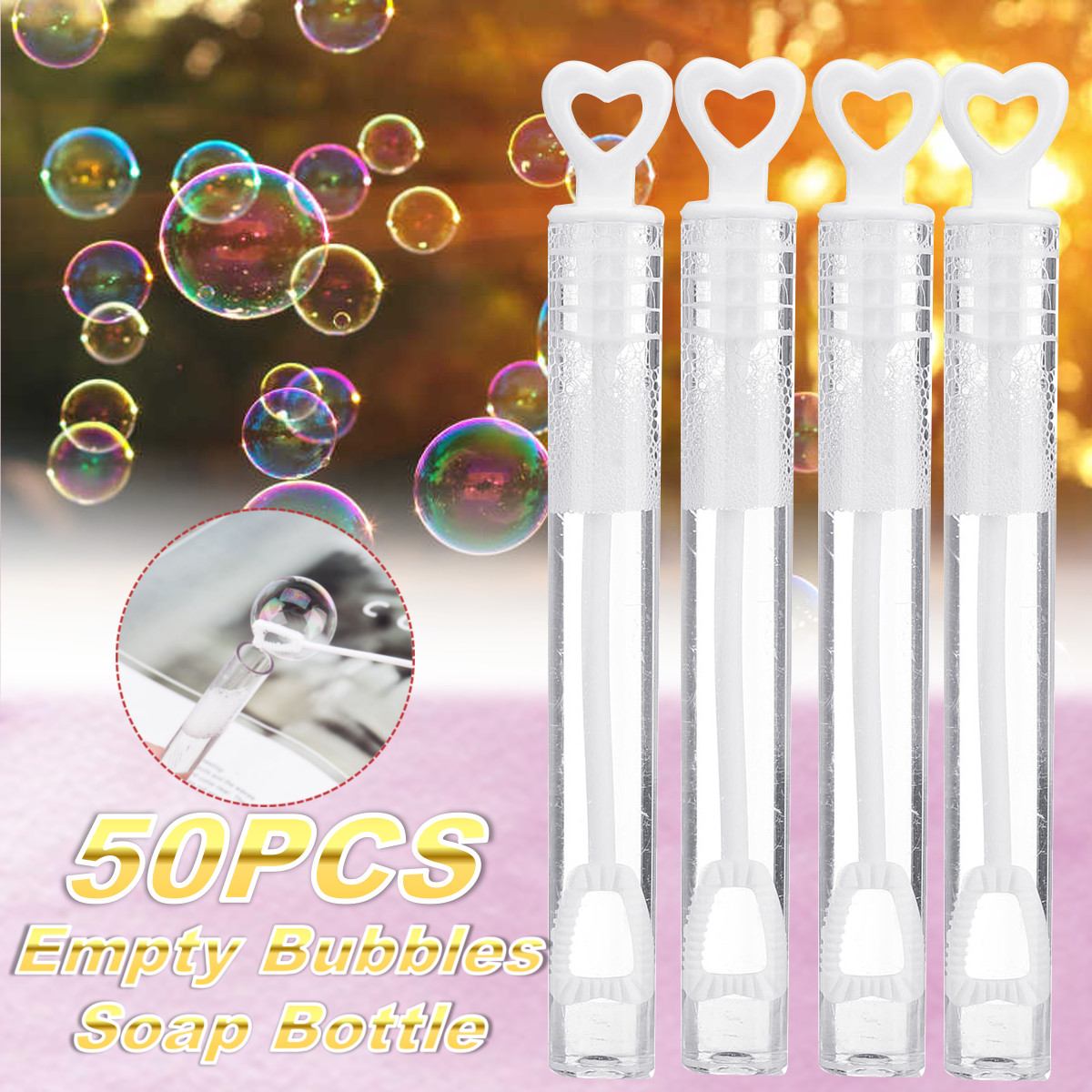 50pcs/set Love Heart Empty Wedding Soap Bubble Bottles Toys Wand Tube Bubble Maker Environmental Protection and Durability