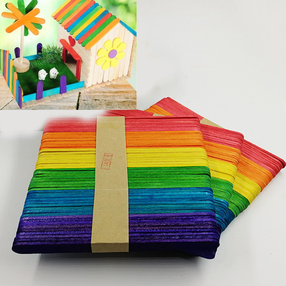 Colorful Wooden Popsicle Sticks Ice Cream Sticks Kids DIY Hand Crafts Art Ice Cream Lolly Cake Tools