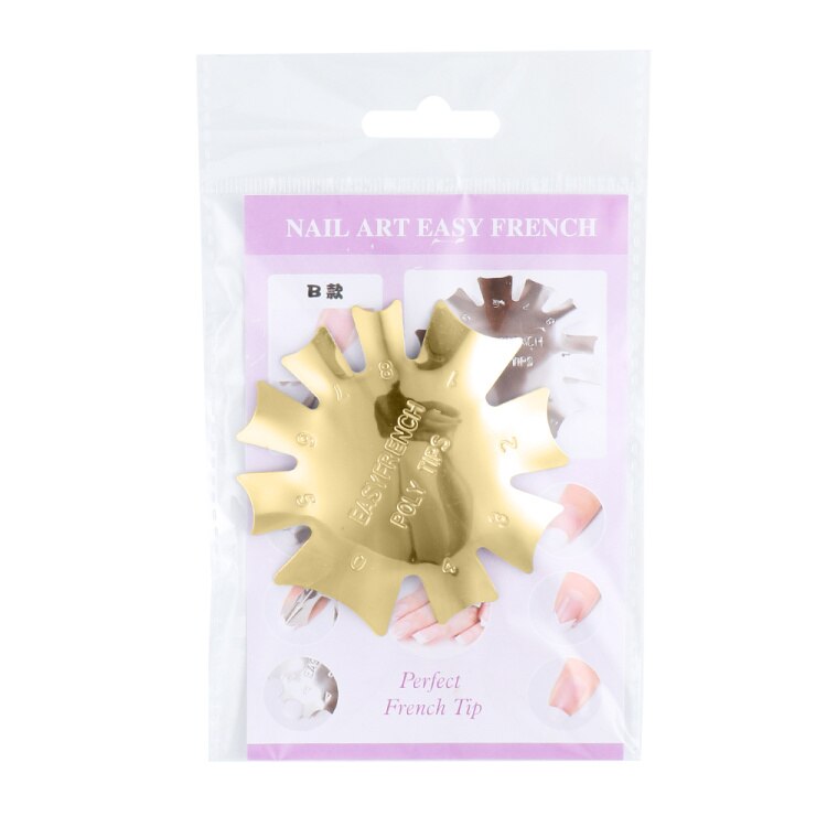Pochoir pour faux-ongles français, modèle de d'ongles français, ombre ovale en V, coupe-bordure, outil d'art des ongles multi-tailles NF1834, 1 pièces: B  Gold