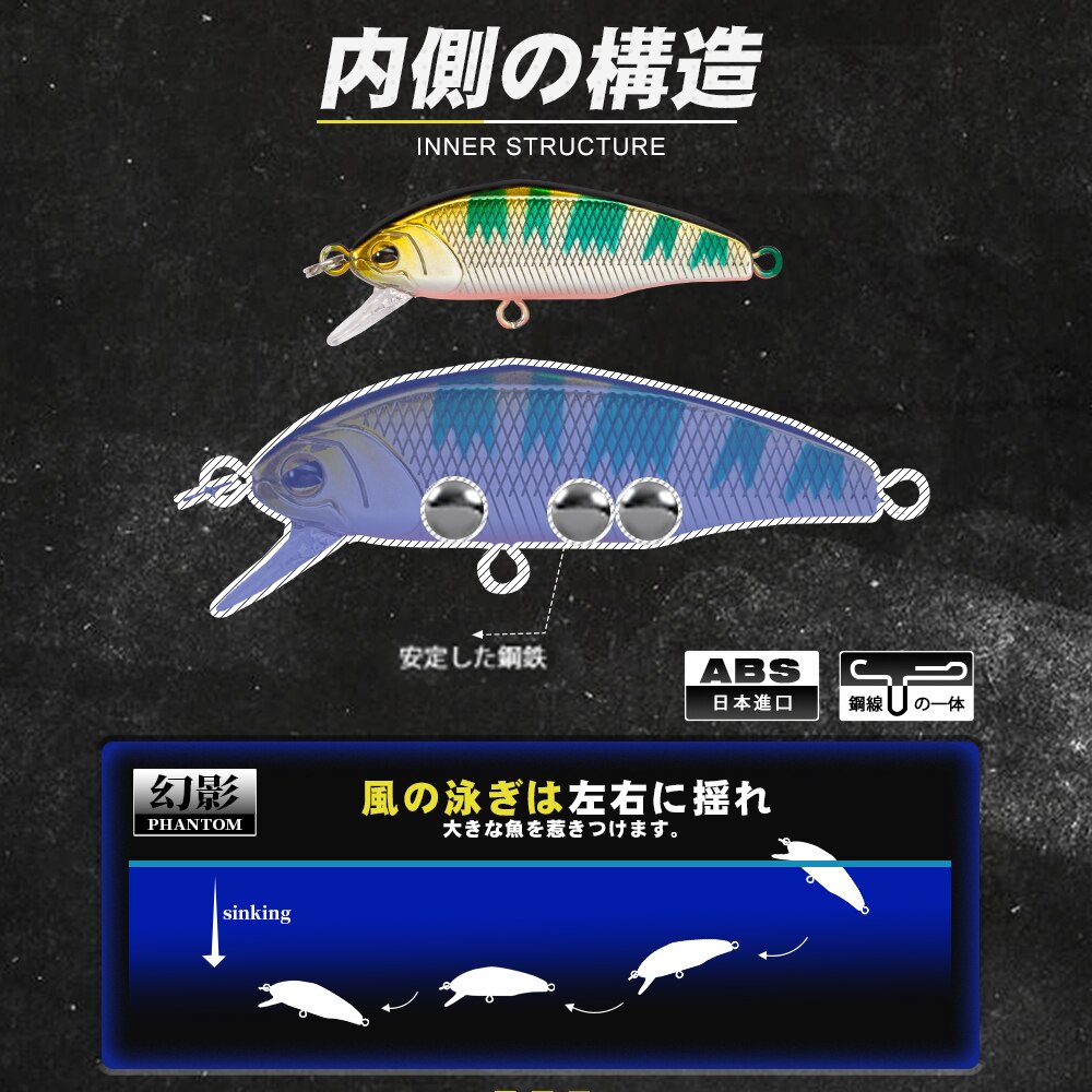 D1 Fishing Sinking Minnow Lures Trout Wobblers 44mm Crankbait High Artificial Freshwater Hard Bait Tackle Pesca Set