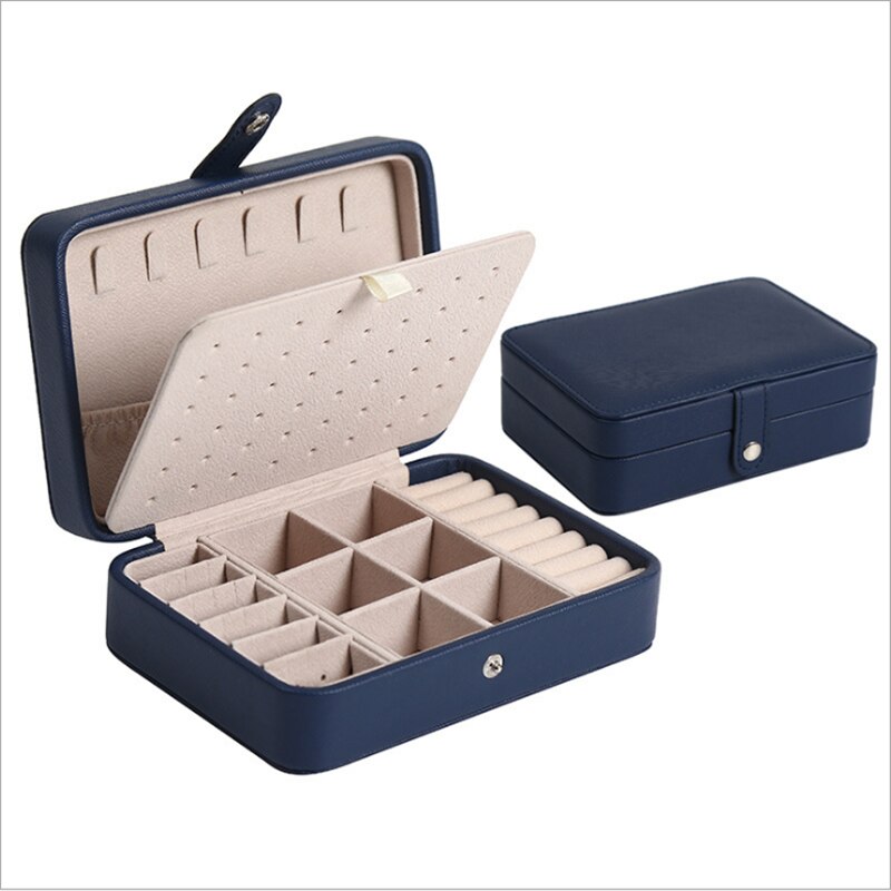 2022 Leather Portable Jewelry Box Double Simple Earrings Ring Jewelry Casket Can Hold 68 Earrings: big one navy