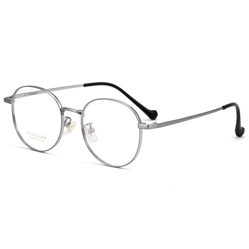 Gafas de marco completo de titanio para hombre y mujer, lentes ópticas ultraligeras y redondas, de cara ancha, para miopía, T3933: Silver