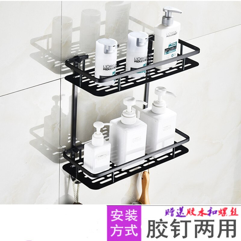 Estantes colgantes para baño, organizador de 2 capas, estante de esquina, soporte para champú sin perforaciones, estante de almacenamiento, cesta de inodoro: B-Black 2 layers
